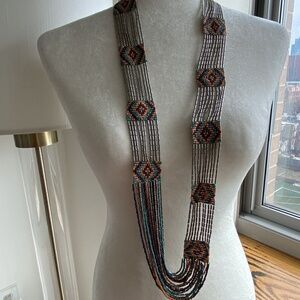 Bead Loom Necklace Seed Beads Boho Swag drape Chevron Silver Waterfall 2Chic